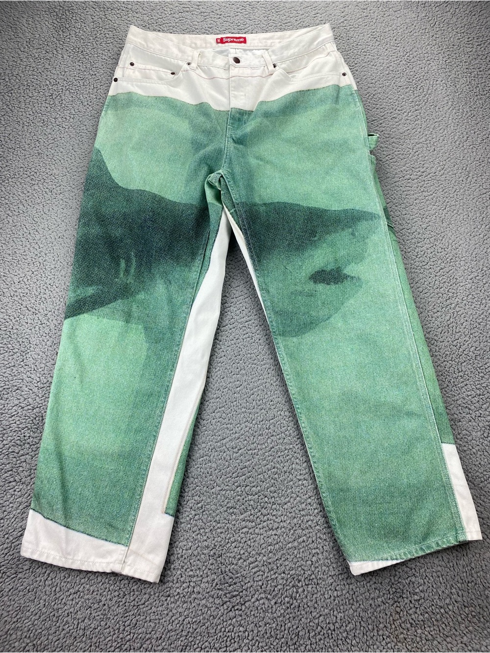 Supreme x Damien Hirst Shark Painter Jeans SS25 White Green Denim  |  Size: 36